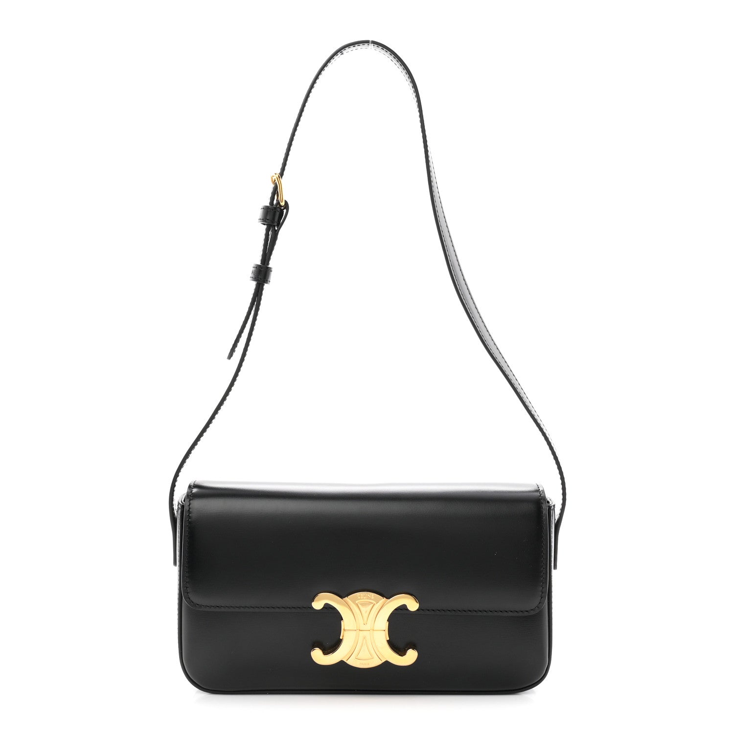 Shiny Calfskin Triomphe Shoulder Bag Black