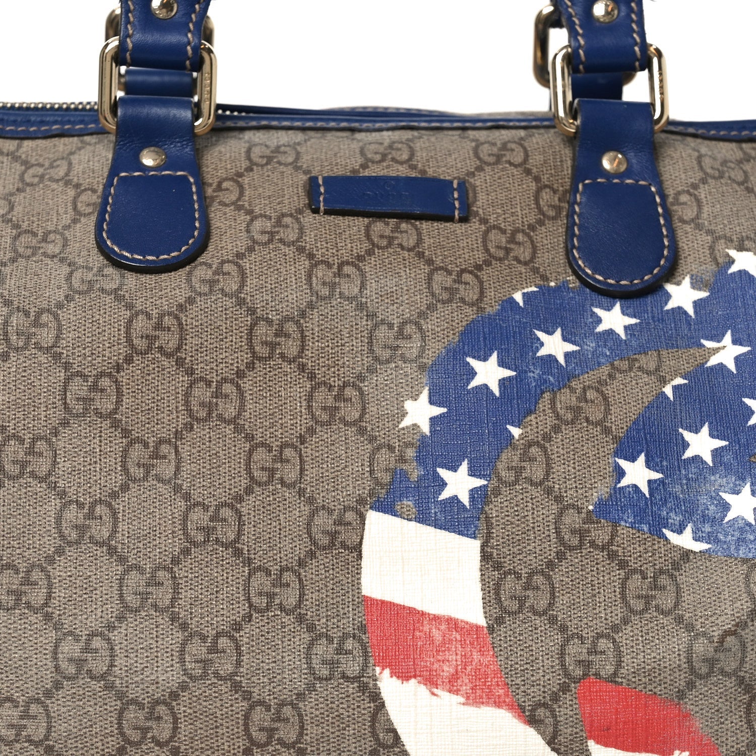 GG Plus Monogram Medium Boston USA Flag Unicef Duffle Blue