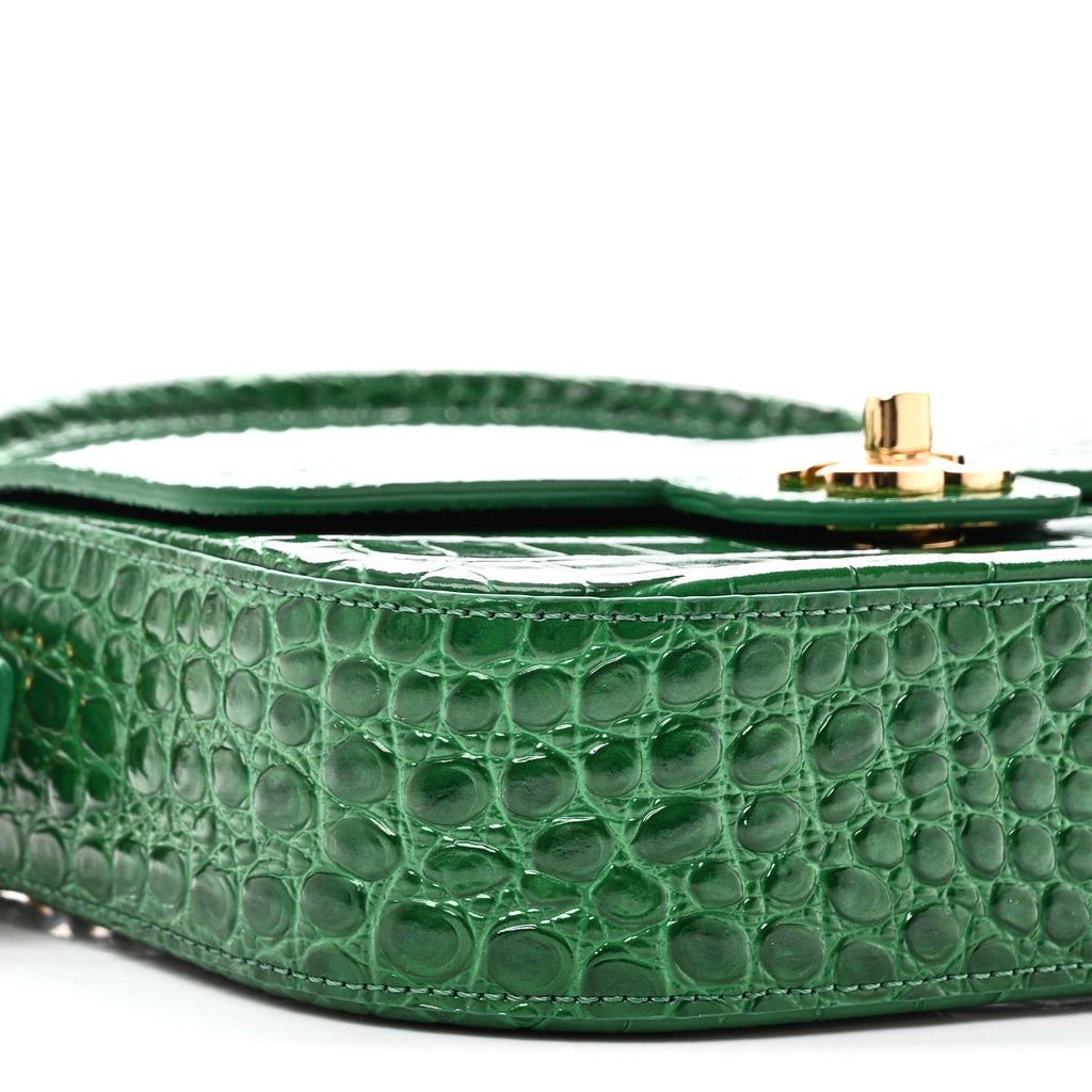 Calfskin Crocodile Embossed Turn Around Mini Flap Emerald