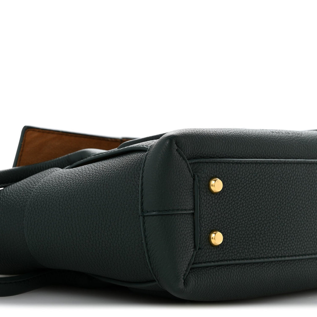 Grained Calfskin Maxi Intrecciato Small Arco Pine Green