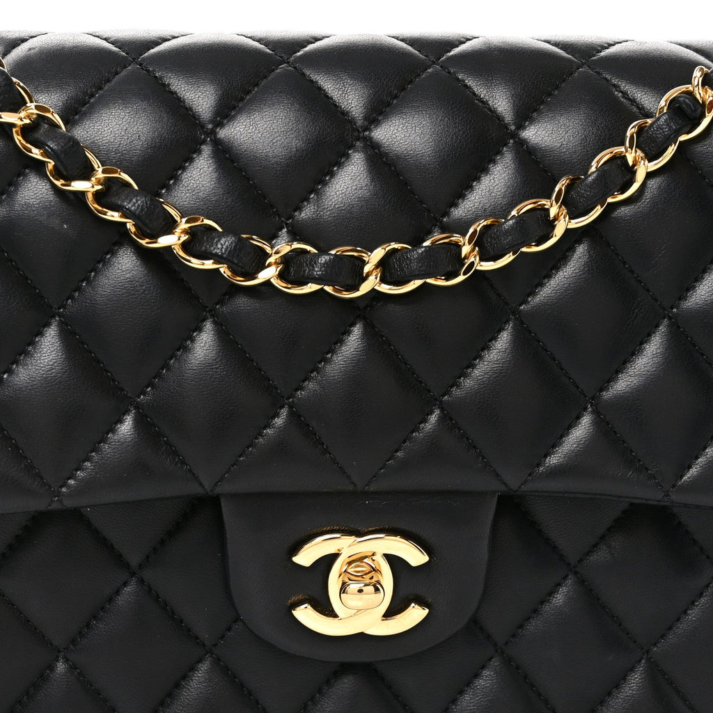 Lambskin Quilted Medium Double Flap Black