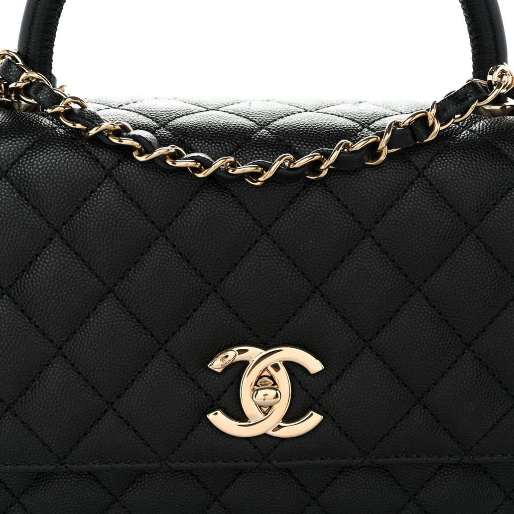Caviar Quilted Small Coco Handle Flap Black