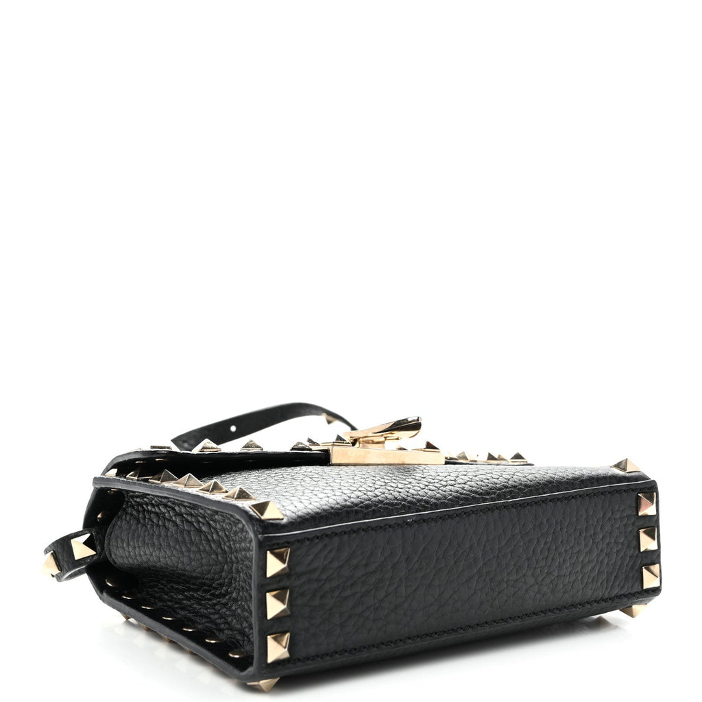 Pebbled Calfskin Rockstud Flip Lock Crossbody Bag Black