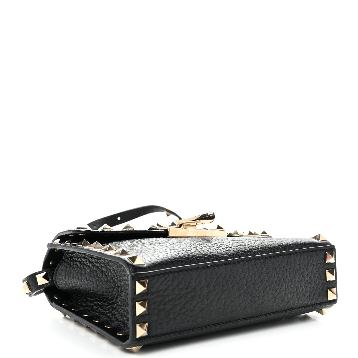 Pebbled Calfskin Rockstud Flip Lock Crossbody Bag Black