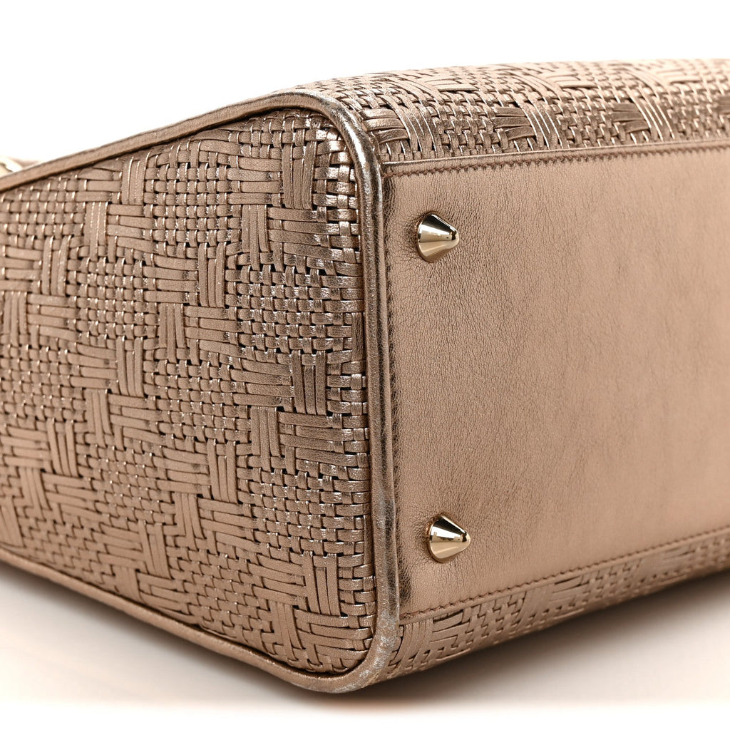 Metallic Calfskin Braided Medium Lady Dior Gold