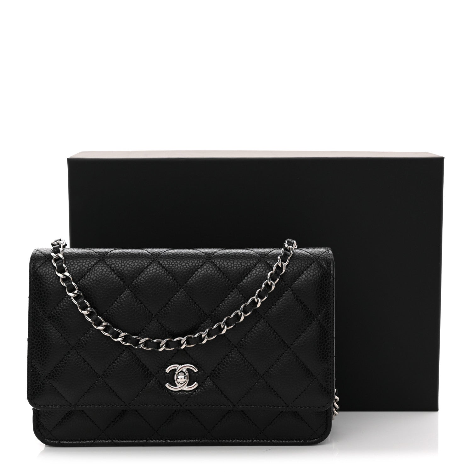 Caviar Quilted CC Turnlock Wallet On Chain WOC Black