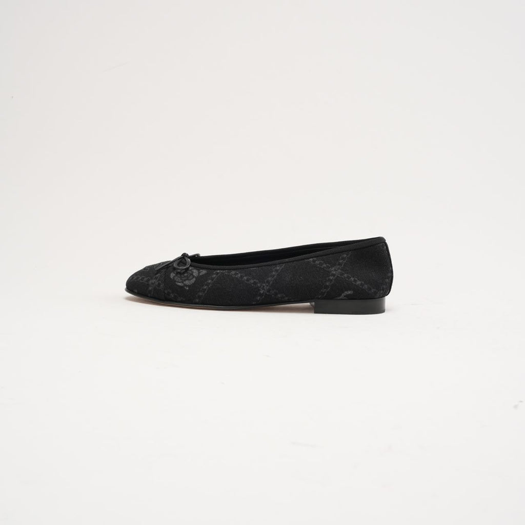 Chanel Black Printed Denim CC Cap Toe Ballet Flats 37.5