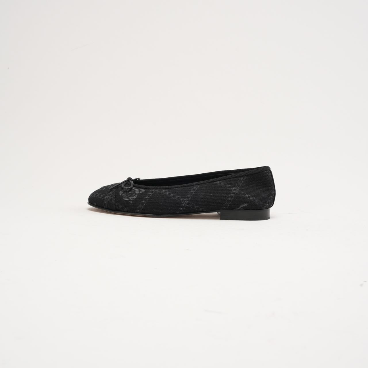 Chanel Black Printed Denim CC Cap Toe Ballet Flats 37.5