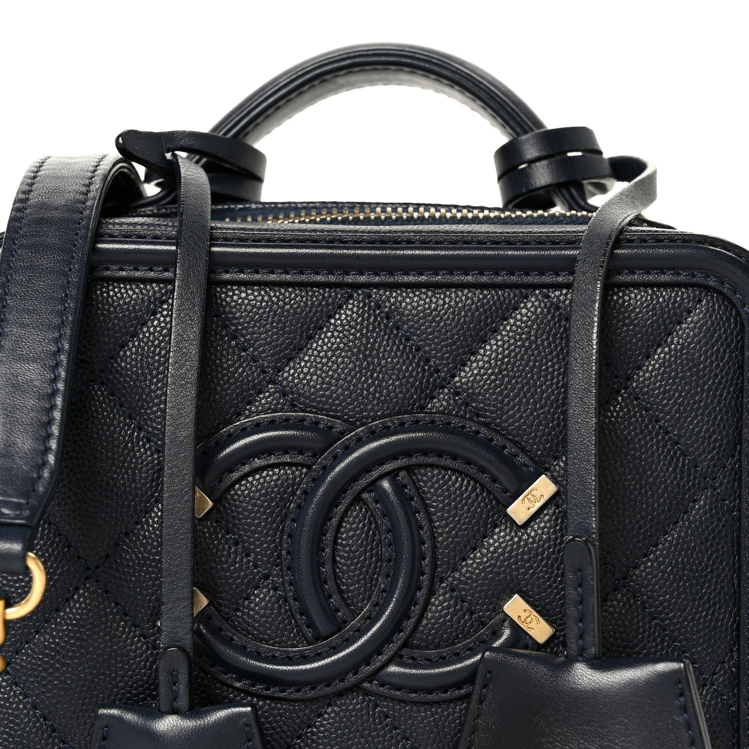 Caviar Quilted Small CC Filigree Vanity Case Navy