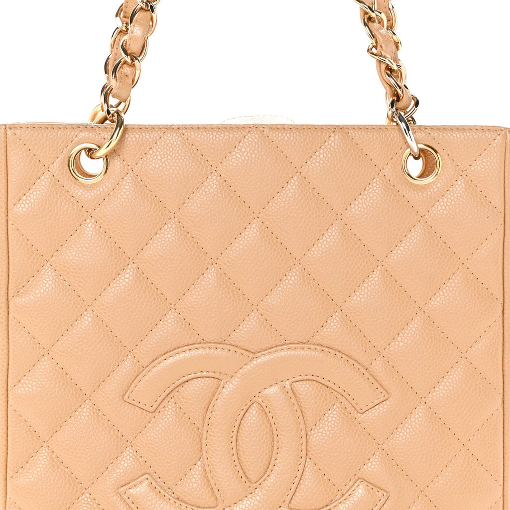 Caviar Quilted Petit Shopping Tote PST Dark Beige