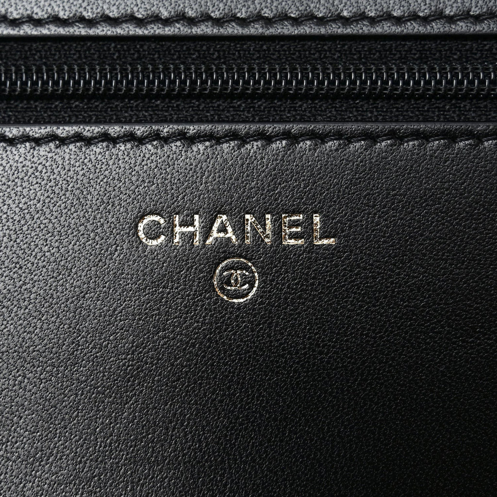 Lambskin Quilted All About Chanel Charm Wallet On Chain WOC Black