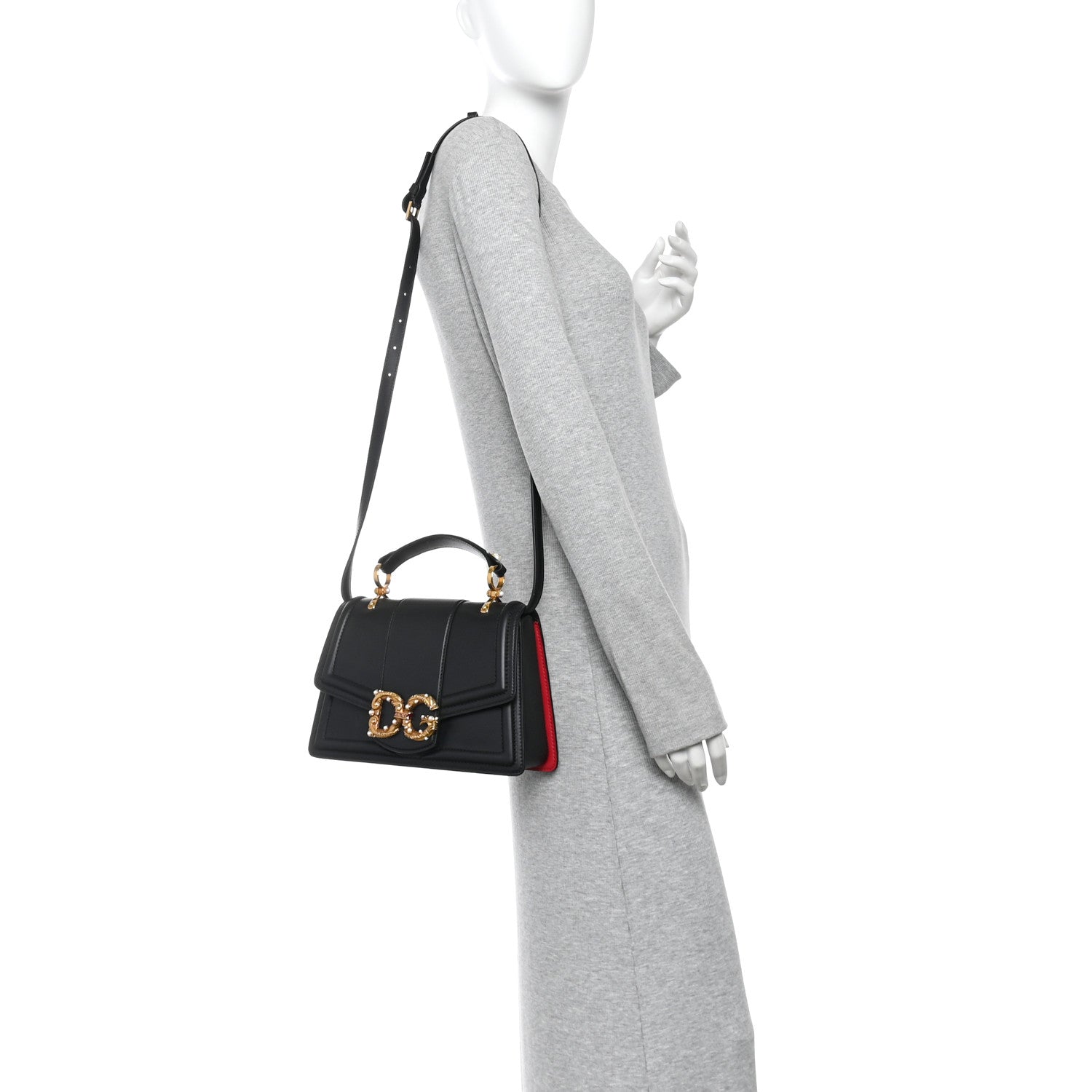 Smooth Calfskin Small DG Amore Top Handle Bag Black