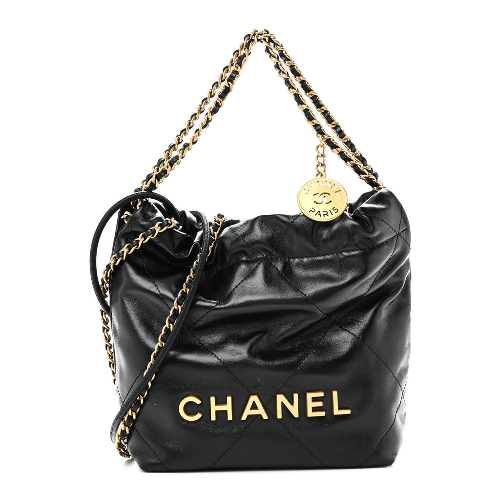 Shiny Calfskin Quilted Mini Chanel 22 Black