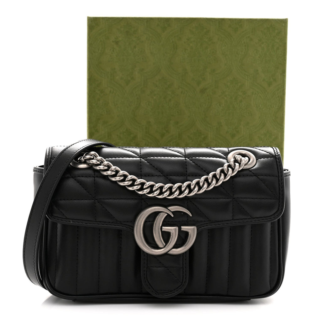 Calfskin Matelasse Aria Mini GG Marmont Shoulder Bag Black