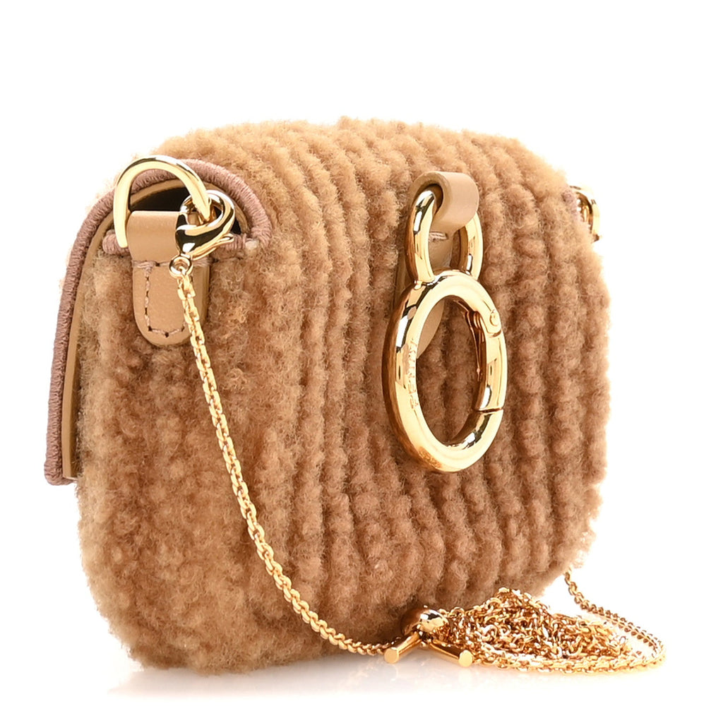 Shearling Nano Maxi Buckle Baguette Charm Camel