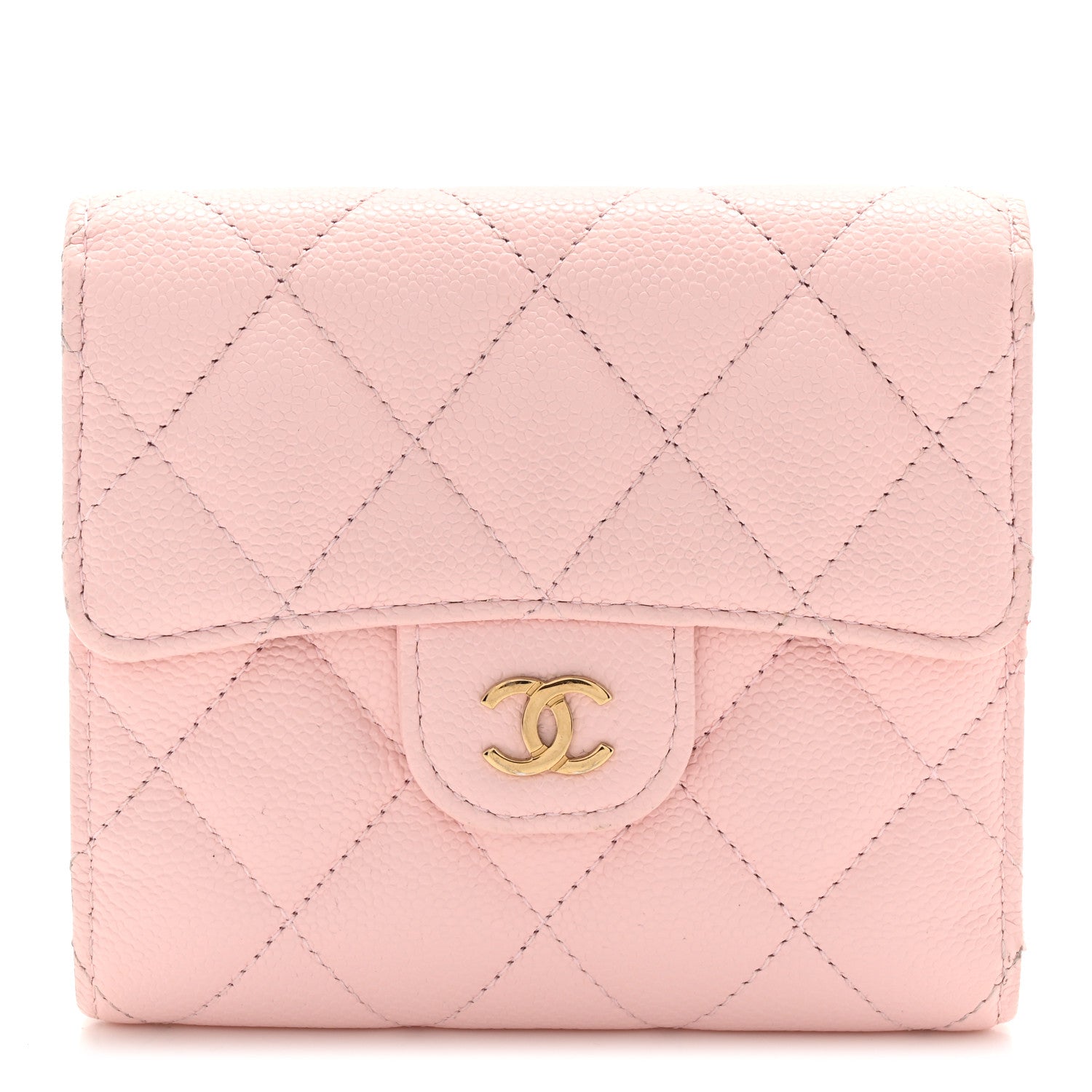 Caviar Quilted Compact Flap Wallet Light Pink