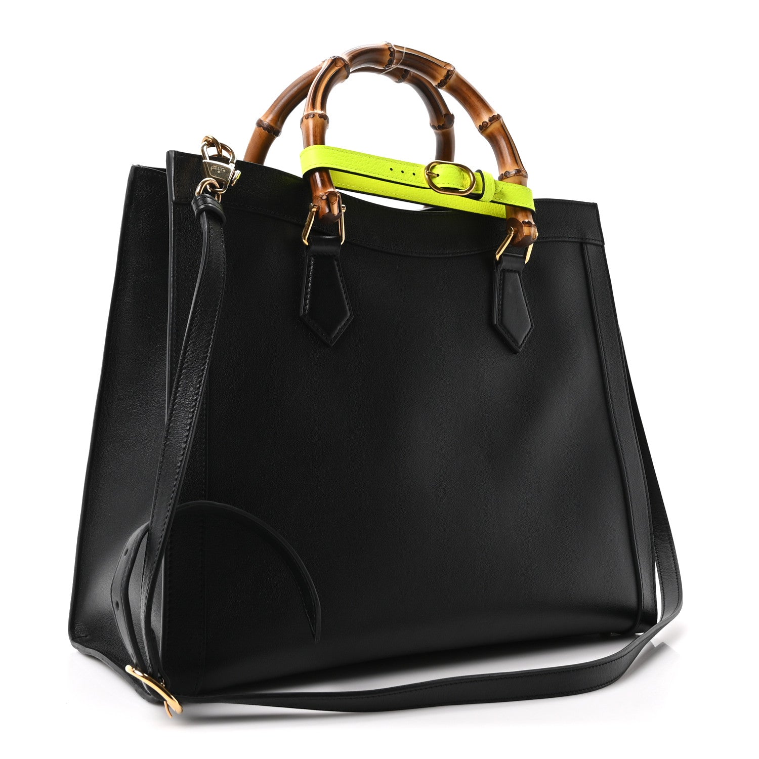 Calfskin Medium Diana Tote Bag Black Yellow Fluo