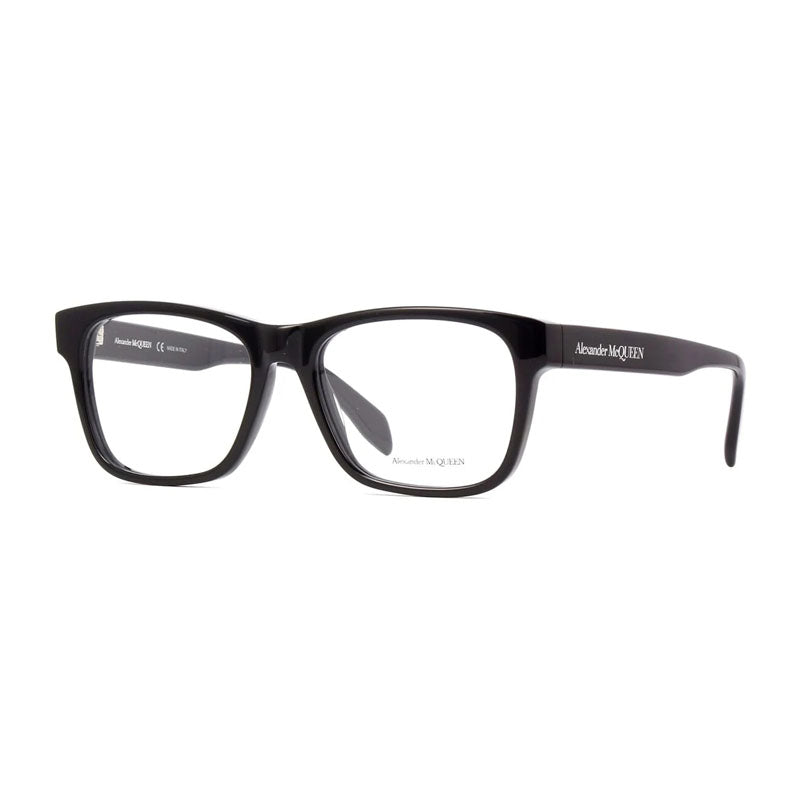Alexander McQueen Eyeglasses Square Full Rim, Shiny Black Frame and Clear Demo Lens Lens AM0307O001