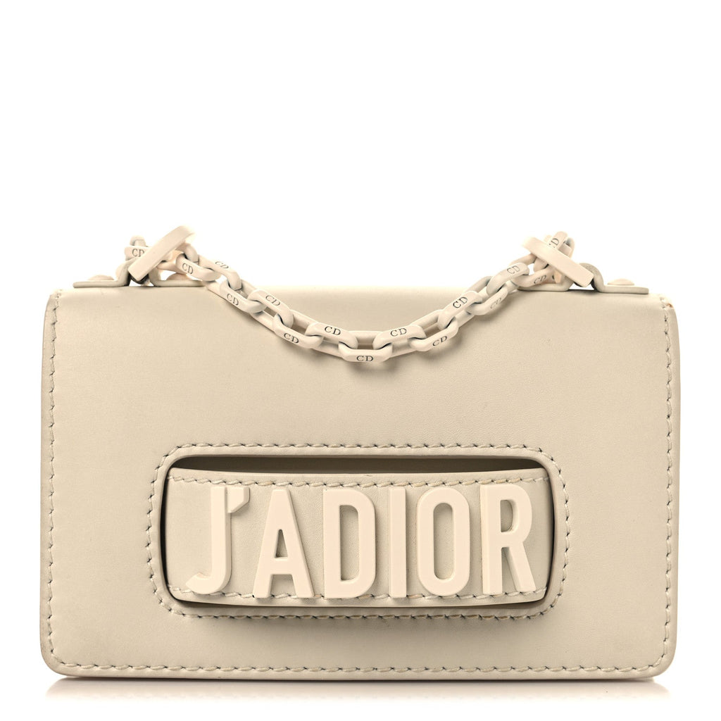 Ultra Matte Calfskin Mini J'Adior Chain Flap Bag White