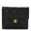 Caviar Quilted Compact Flap Wallet Black