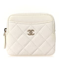 Caviar Quilted Zip Card Holder Wallet White