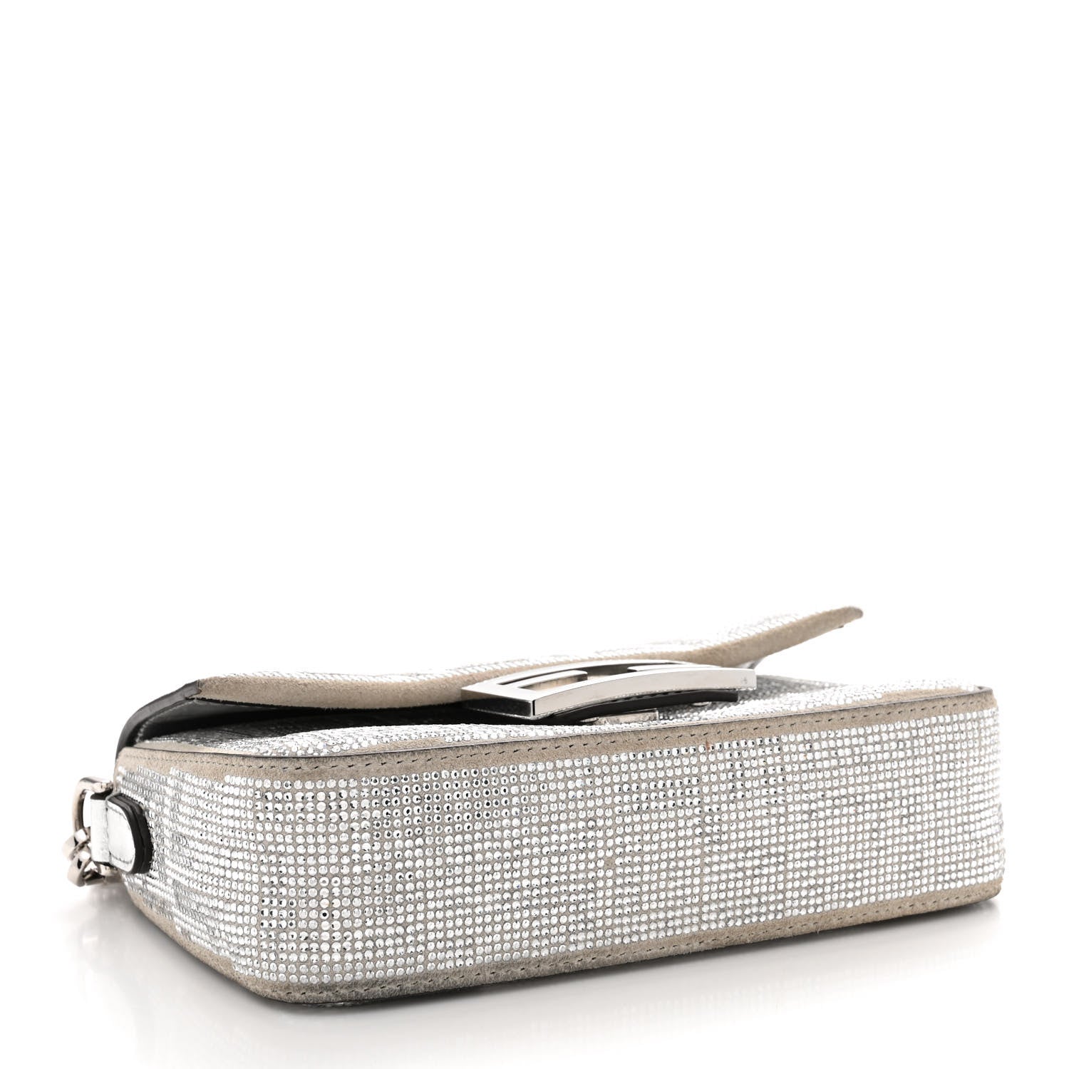 Crystal Vitello Laminato FF Mini Baguette Crystal Argento