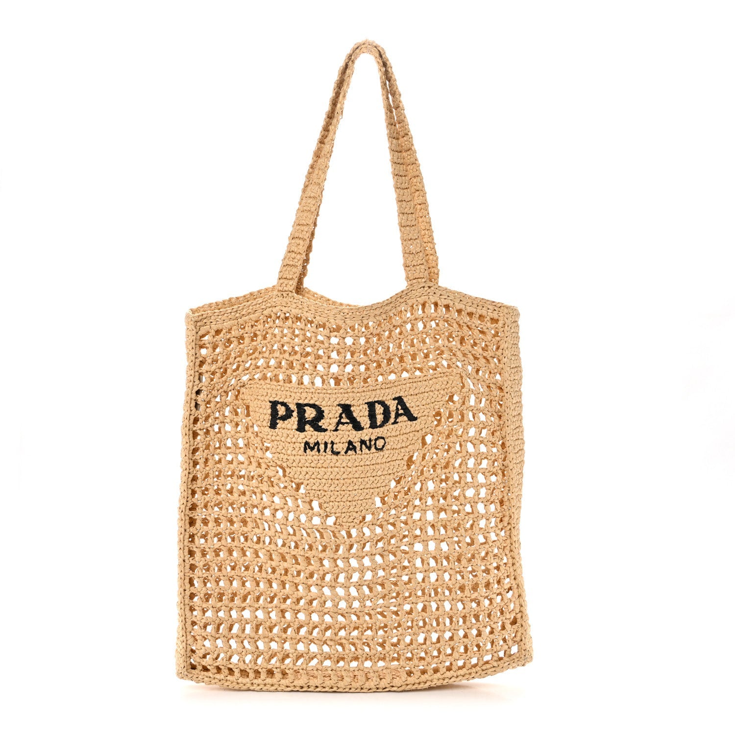 Yarn Raffia Effect Crochet Logo Embroidered Tote Bag Naturale