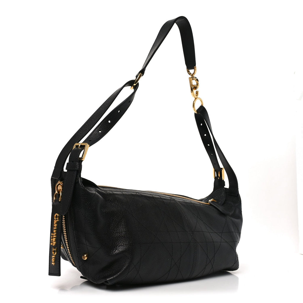 Shiny Grained Calfskin Macrocannage Medium D-Journey Bag Black