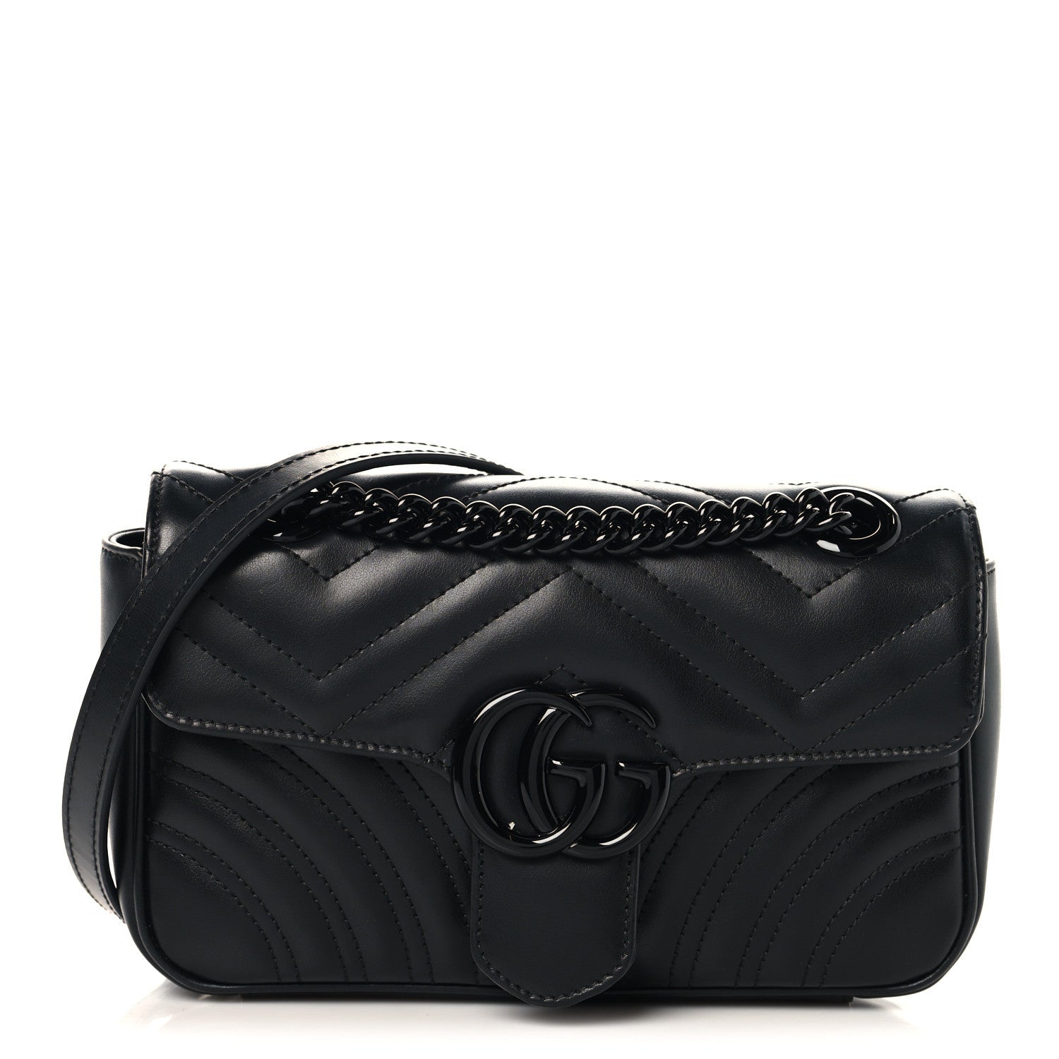 Calfskin Matelasse Monochrome Mini GG Marmont Shoulder Bag Black