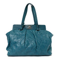 Glazed Calfskin Large On The Road Large Frame Tote Blue