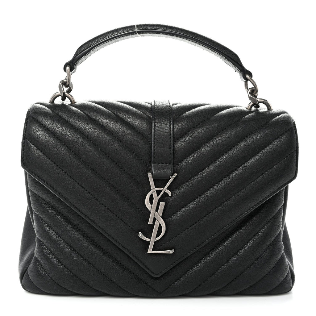 Sheepskin Matelasse Chevron Monogram Medium College Bag Black