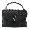 Sheepskin Matelasse Chevron Monogram Medium College Bag Black