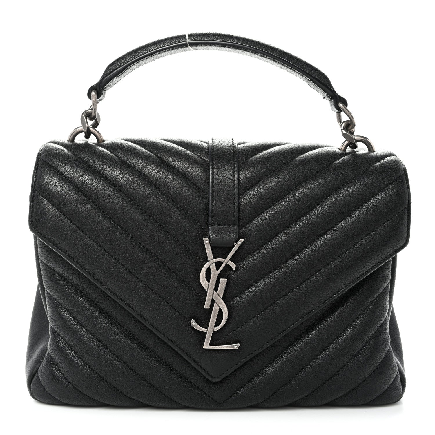 Sheepskin Matelasse Chevron Monogram Medium College Bag Black