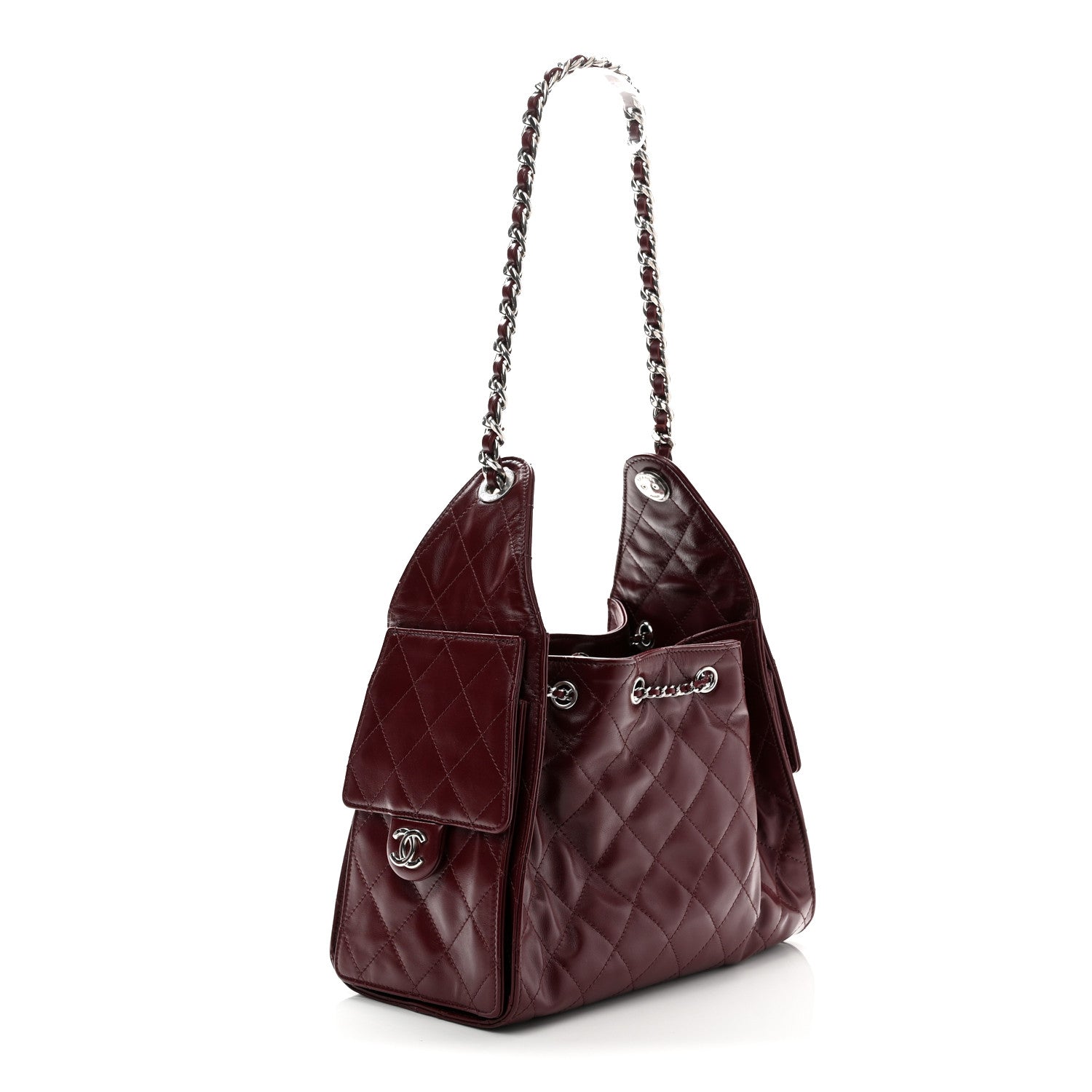 Shiny Calfskin Quilted Small Chanel 25 Handbag Burgundy