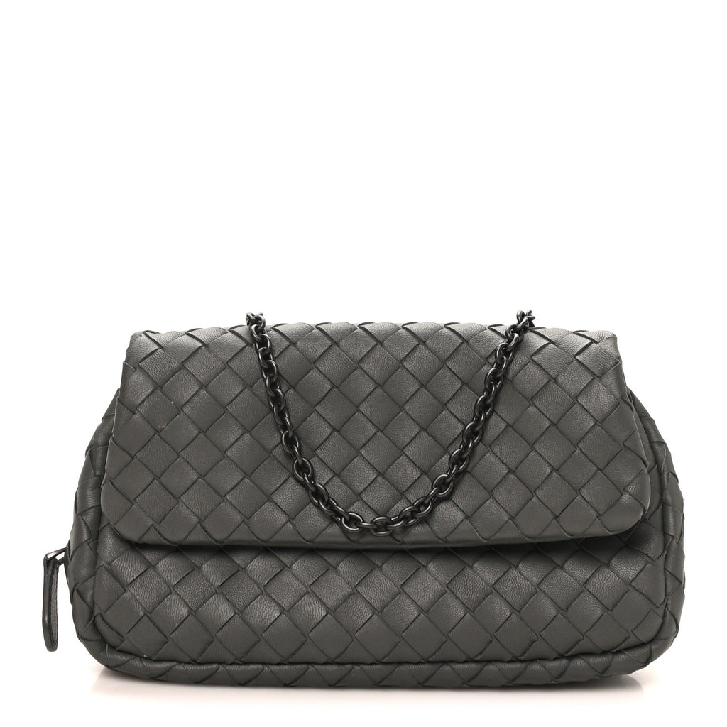 Nappa Intrecciato Small Chain Crossbody Light Grey