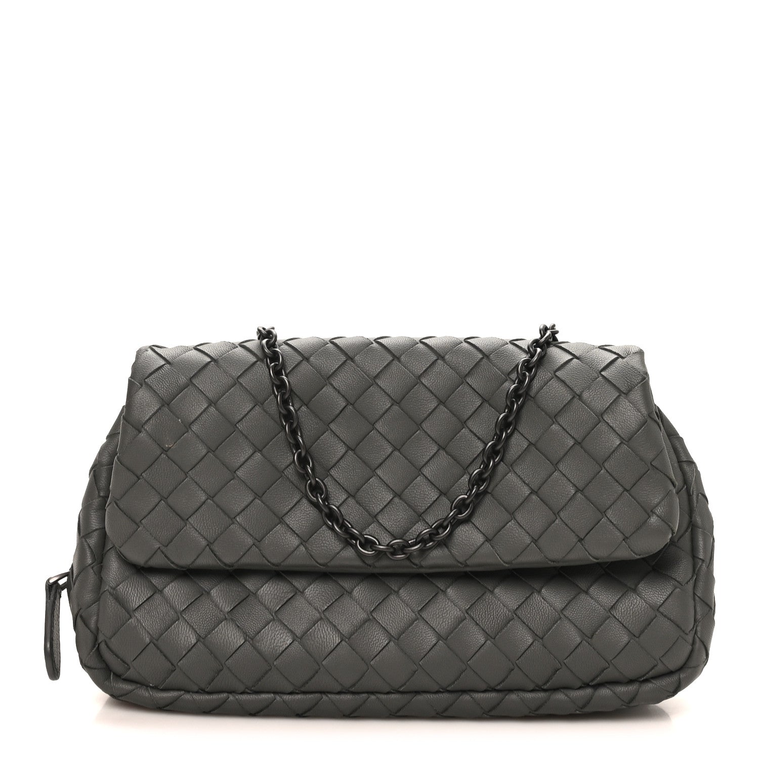 Nappa Intrecciato Small Chain Crossbody Light Grey