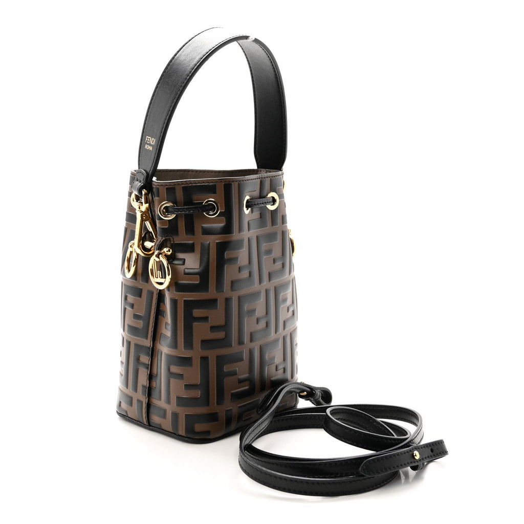 Vitello Liberty F is Fendi Bi-Color FF 1974 Embossed Mini Mon Tresor Bucket Bag Maya Black