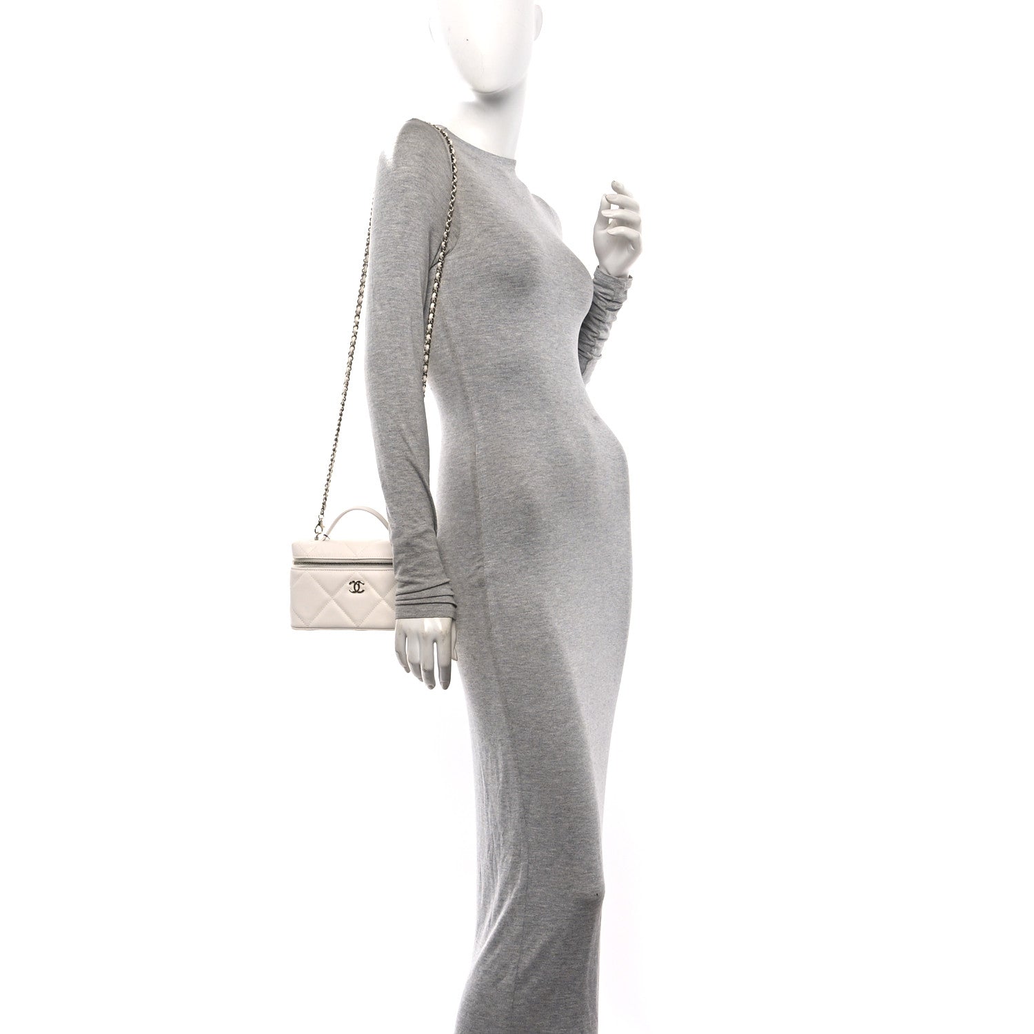 Caviar Quilted Top Handle Slim Vanity With Chain White