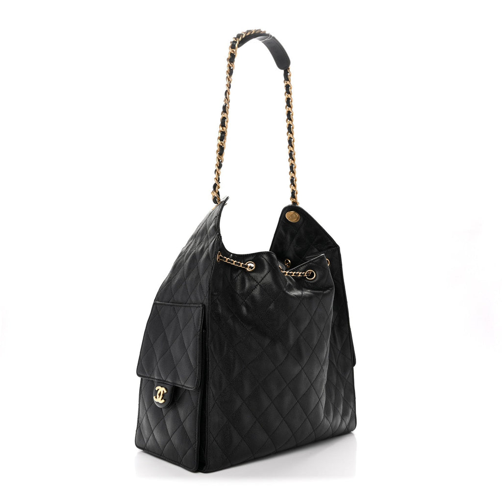 Caviar Quilted Medium Chanel 25 Handbag Black