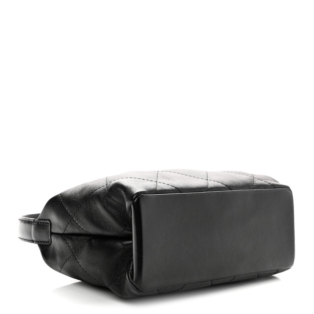 Shiny Lambskin Quilted Large Hobo Bag Black