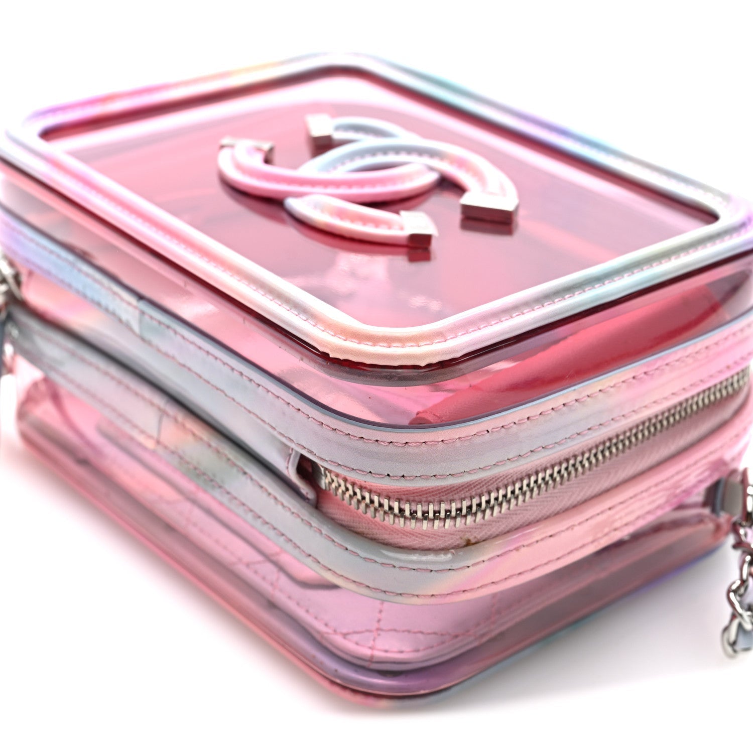 PVC Lambskin Filigree Small CC Filigree Vanity Case Pink Multicolor