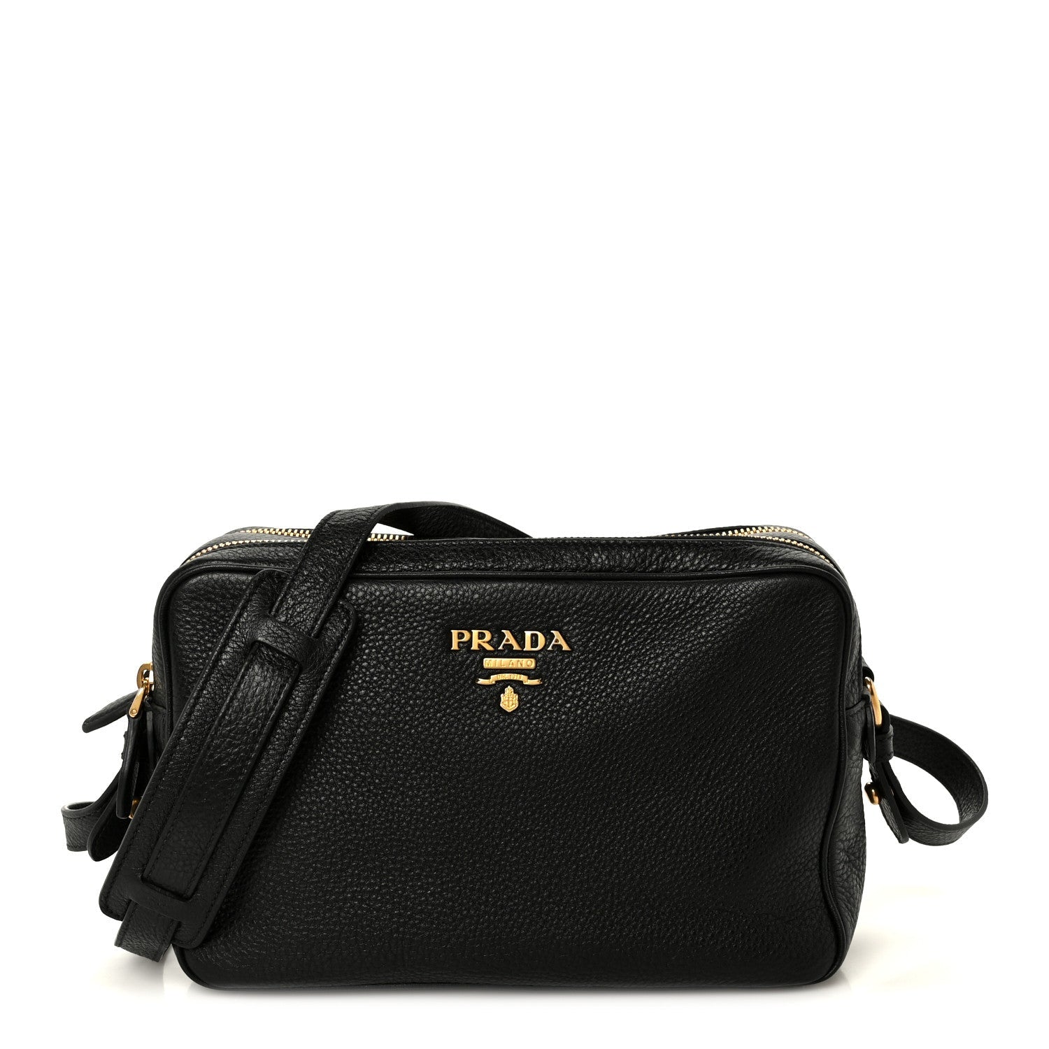 Vitello Daino Medium Double Zip Shoulder Bag Black