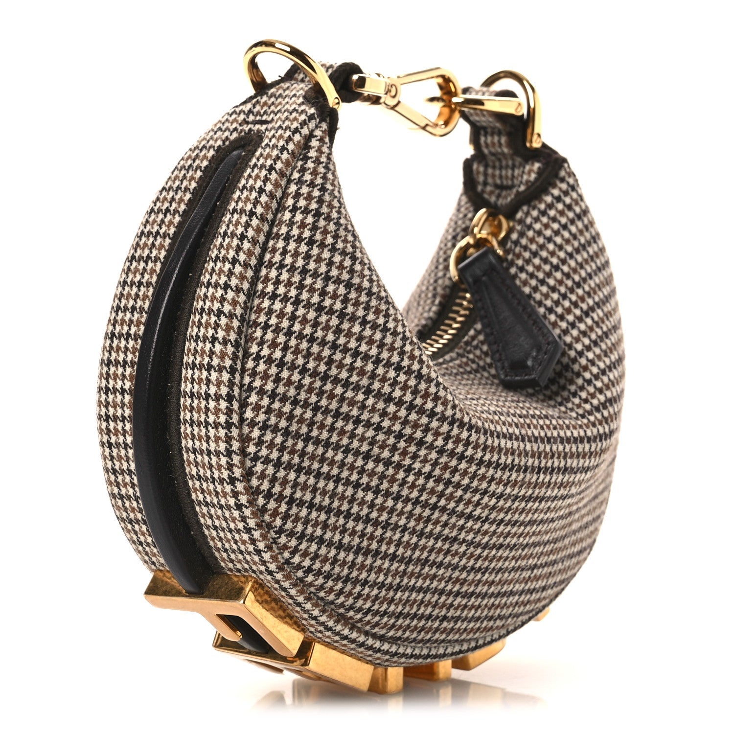 Wool Nappa Micro Houndstooth Nano Fendigraphy Hobo Charm Beige Moro