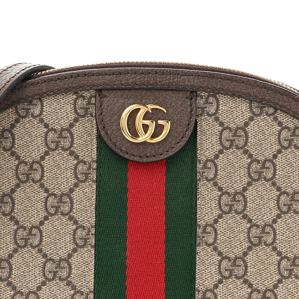 GG Supreme Monogram Textured Dollar Calfskin Web Small Ophidia Dome Shoulder Bag Beige Ebony New Acero