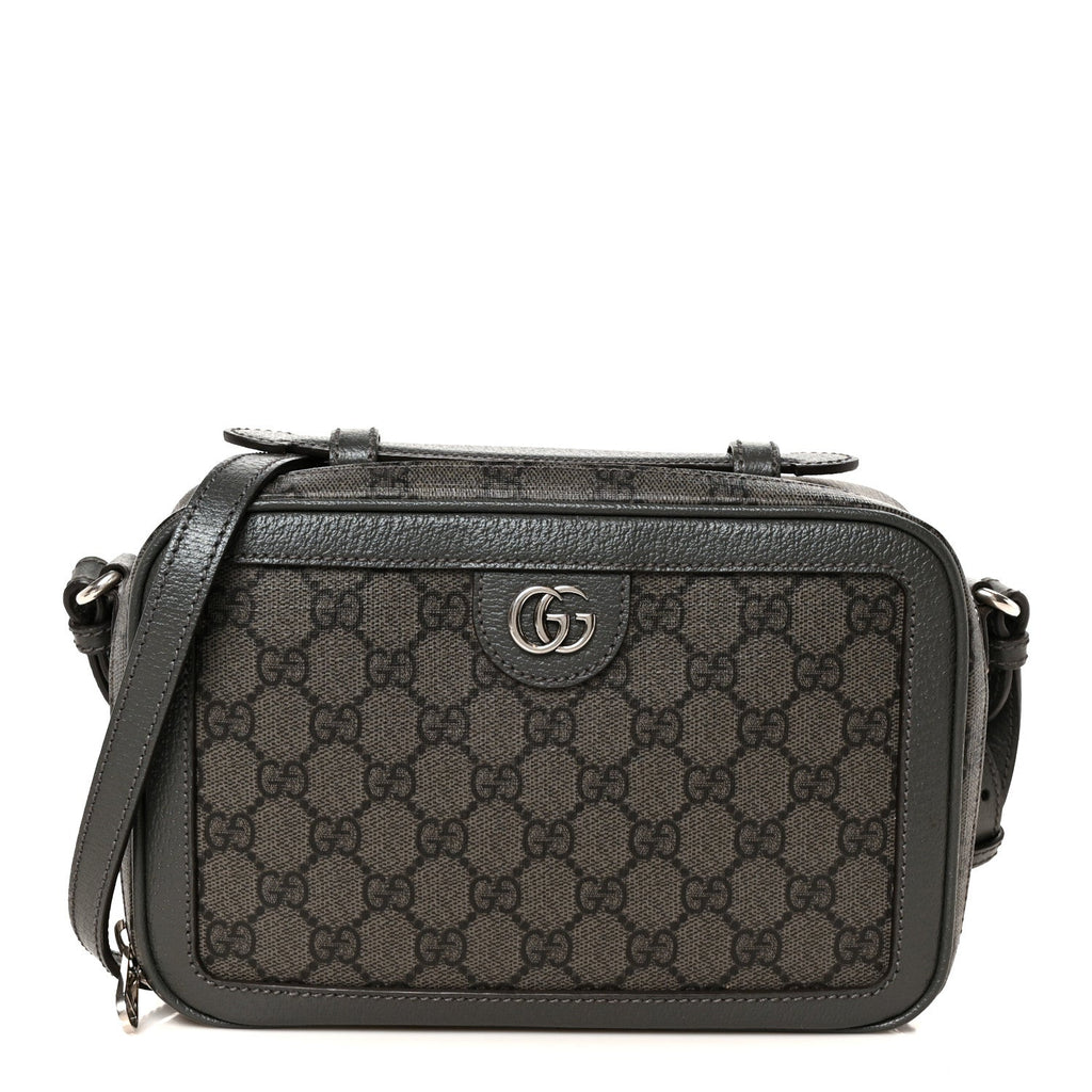 GG Supreme Monogram Textured Dollar Calfskin Small Ophidia Top Handle Shoulder Bag  Grey Black Graphite Grey