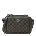 GG Supreme Monogram Textured Dollar Calfskin Small Ophidia Top Handle Shoulder Bag  Grey Black Graphite Grey