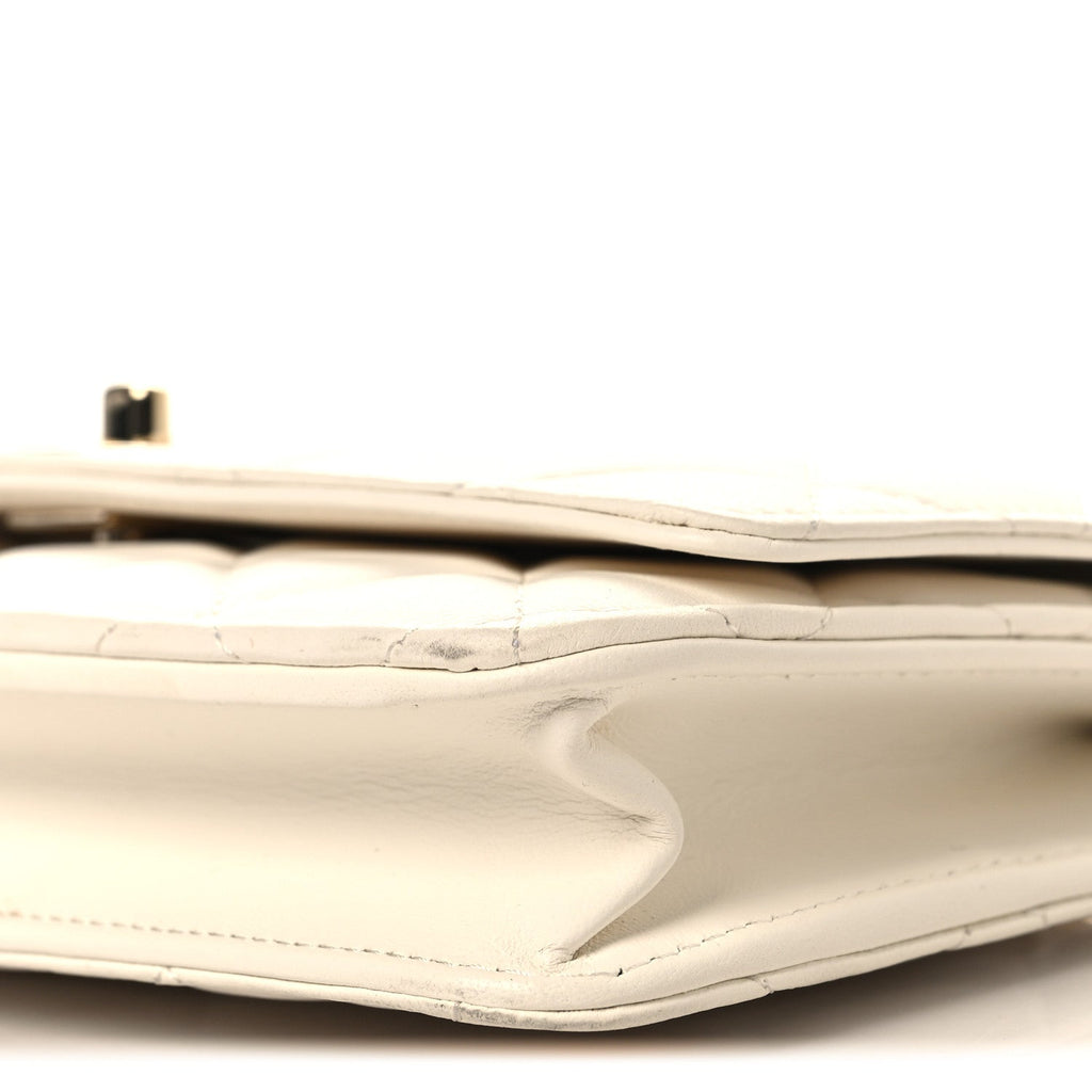 Lambskin Enamel Quilted Pearl Crush Wallet On Chain WOC White