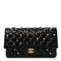 Lambskin Quilted Studded Medium Double Flap Black