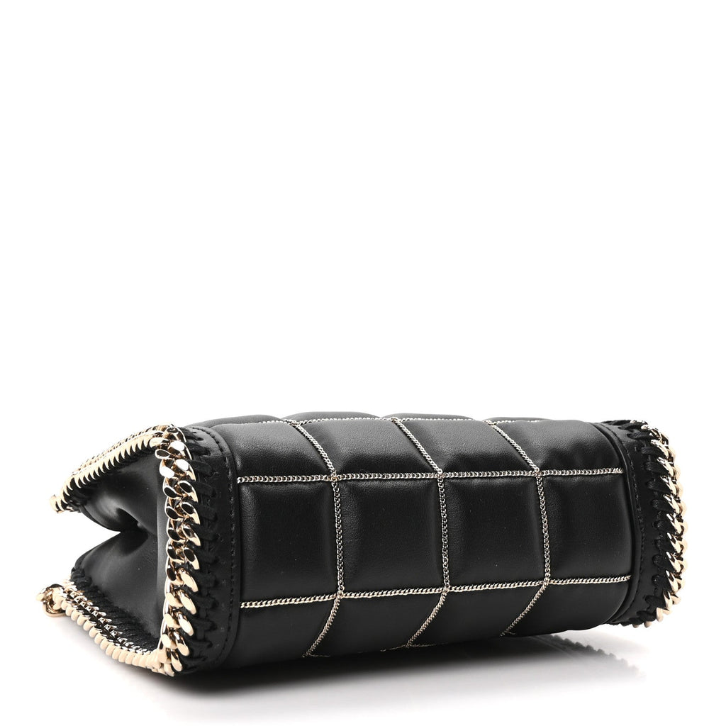 Vegan Leather Quilted Tiny Falabella Tote Black