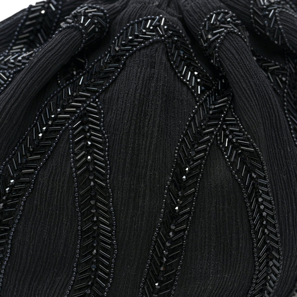 Chiffon Silk Crepe Beaded Pochon Broderie Bag Black